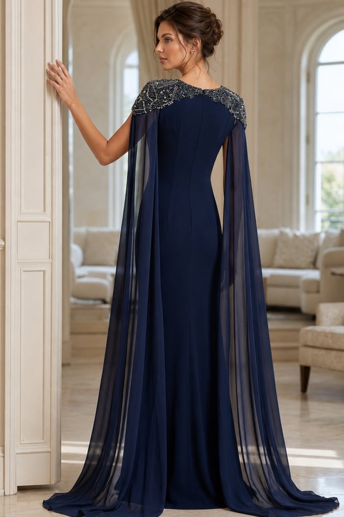 back of navy evening dess with embellished shoulders 40000