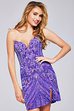 Model wearing Jovani 40003 green sequin-embellished cocktail dress, front view.