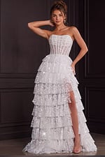 high slit strpless white dress 40031