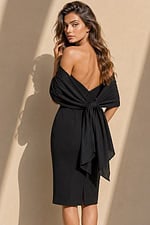 Strapless Pleated knee length Dress with Asymmetric Neckline 40035 - Image 2