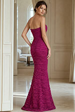 back of mermaid sleeveless fuchsia strapless dress 40045