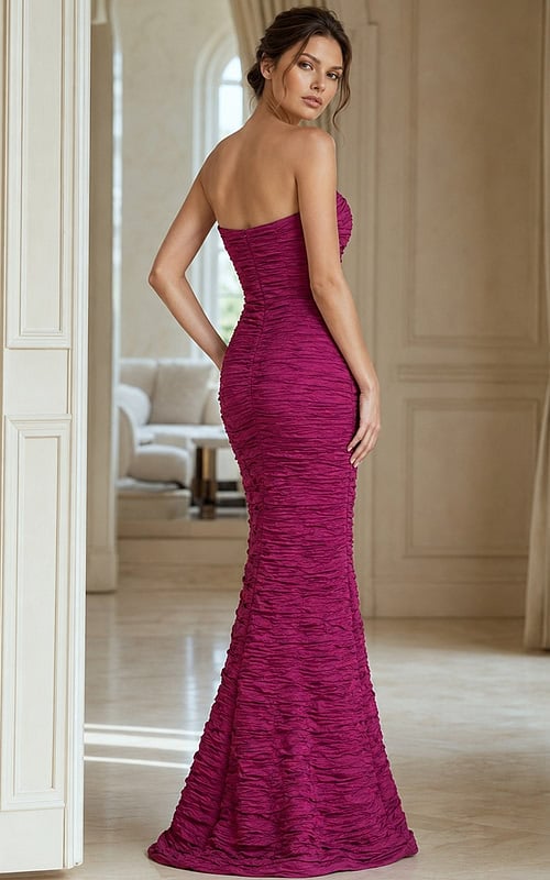 back of mermaid sleeveless fuchsia strapless dress 40045