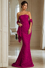 strapless ruched mermaid dress with shawl 40045