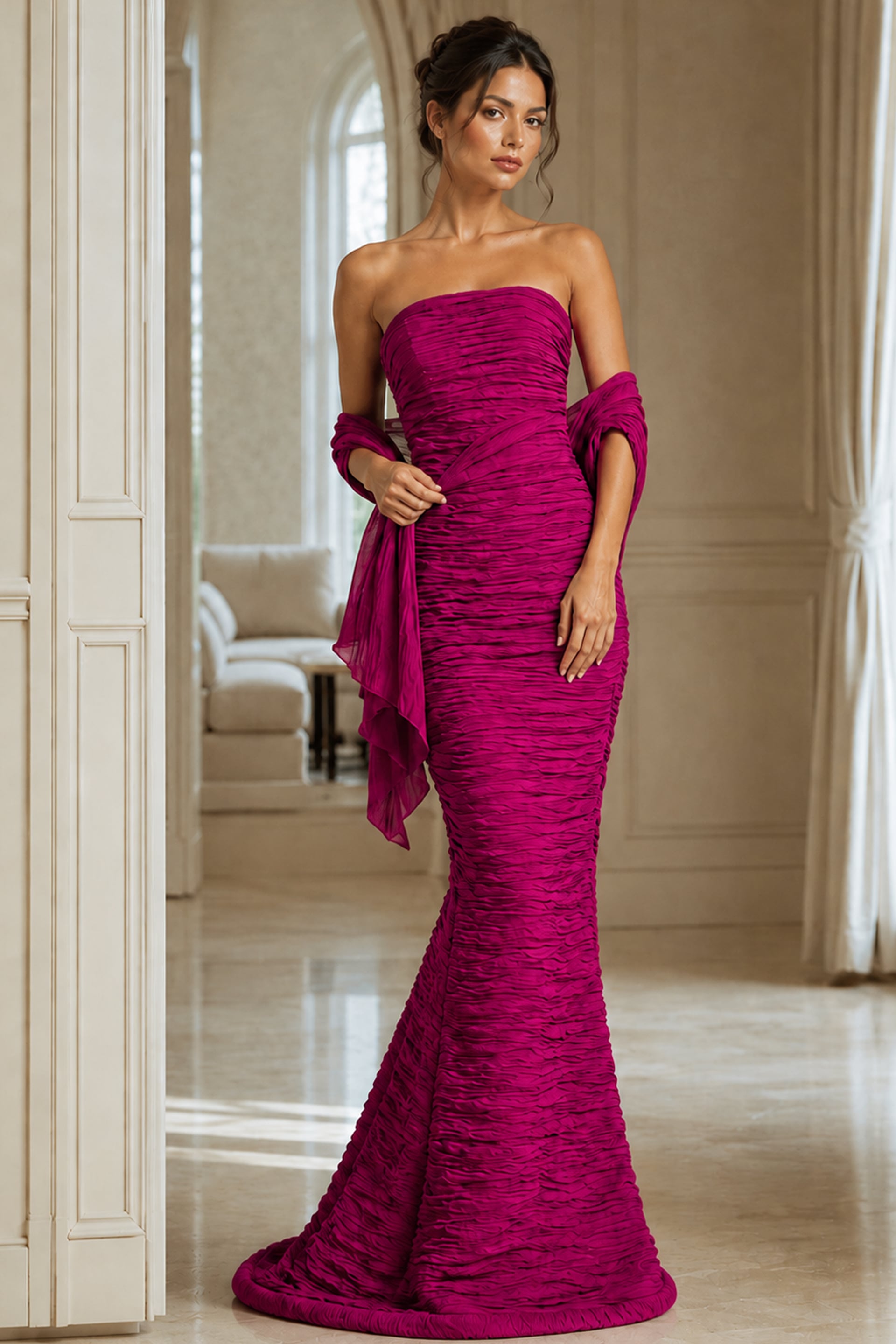 pink and navy bridesmaid dresses Ever-Pretty Chiffon Knee-length Ruffles Sleeve Pleated Simple Evening Dress Occasion Dress main image 0