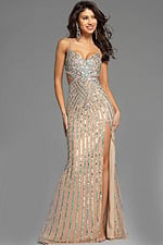 Beaded Cutout Sheath Gown with High Slit 40060 - Image 16