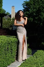 cutout sequin dress with sleek side slit