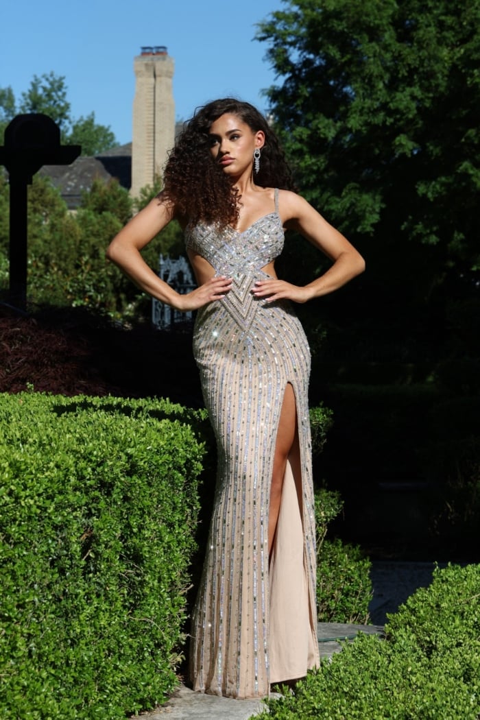 cutout sequin dress with sleek side slit