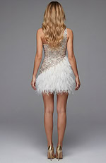 One shoulder beaded dress with feather skirt