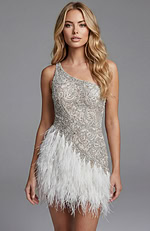 Short beaded dress with feather detail