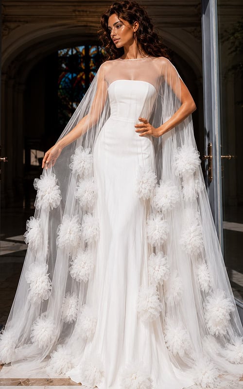 white strapless beaded bodice dress with sheer ovelay 40092