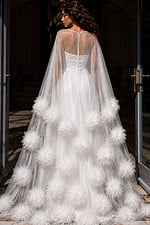 Yellow Tulle Strapless Gown with Floral Appliqués 40092 - Image 3