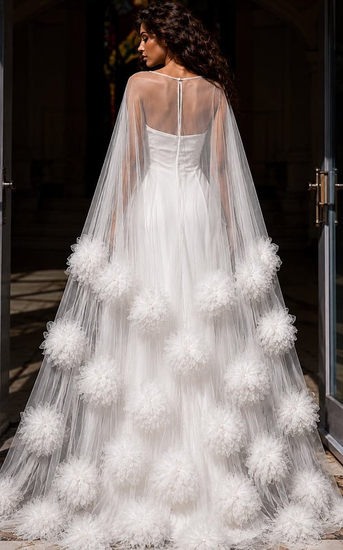 Yellow Tulle Strapless Gown with Floral Appliqués 40092