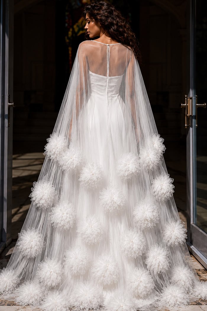 Yellow Tulle Strapless Gown with Floral Appliqués 40092