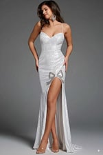 white sequin dress with bow details 40100