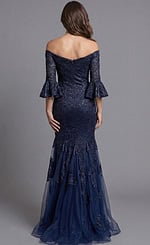 Back View Off Shoulder Lace Gown With Sheer Tulle Train