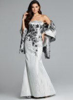 strapless floral silver and black dress 40166