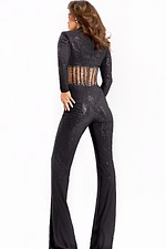 Back View Of Black Glitter Jumpsuit With Sheer Waist