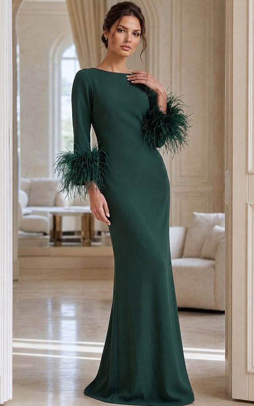 high neck long sleeves dress with feather 40200