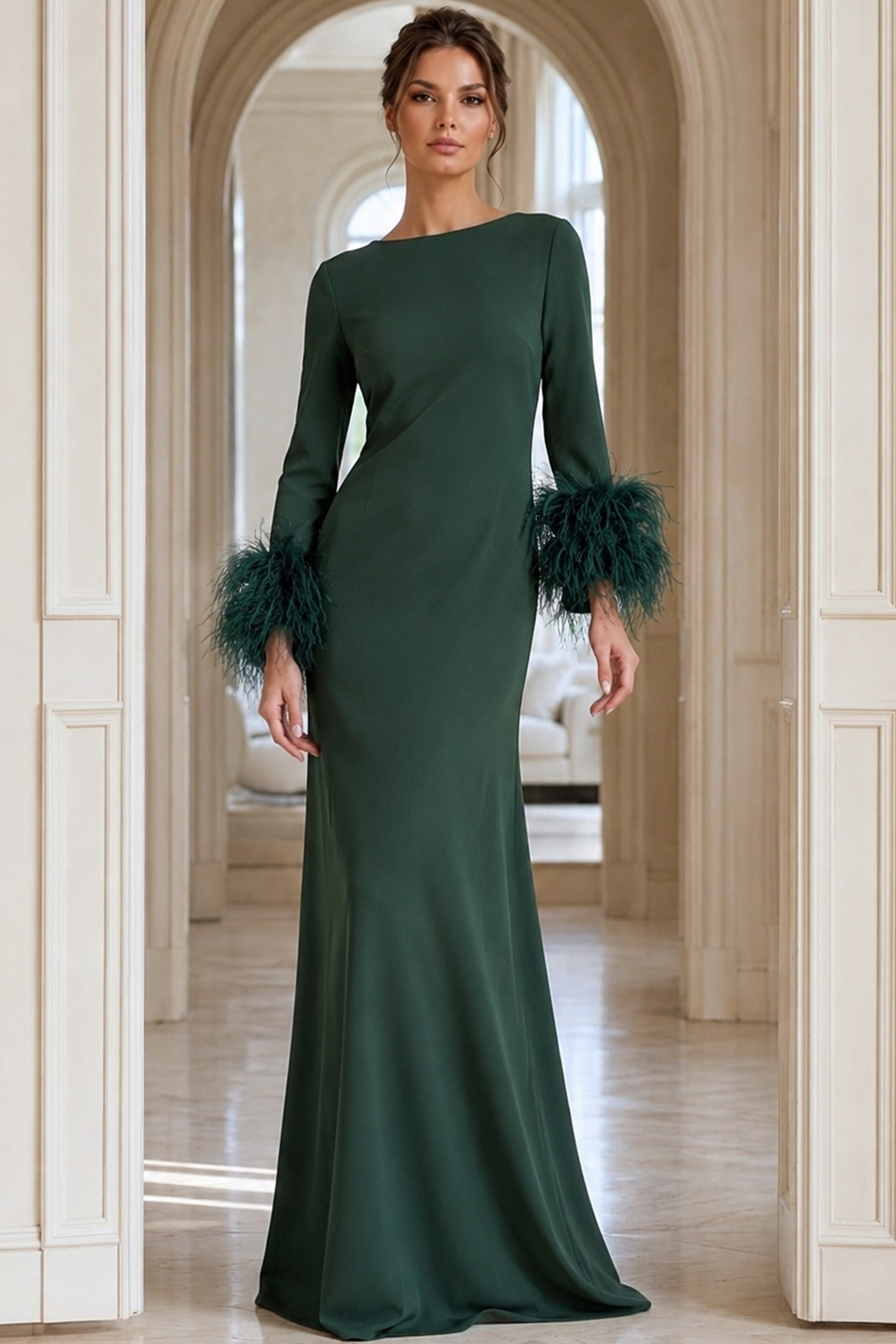 green long sleeve evening dress Olive Green Mother of Bride Dresses Sheath Embellished Shoulder Long Sleeves Mother of the Bride Dress