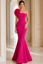 Fuchsia One Shoulder Mermaid Evening Gown With Floral Detail