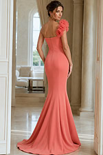 Elegant Strapless Satin Dress With Oversized Rosette Detail