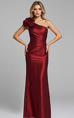 burgundy one shoulder long dress 40206
