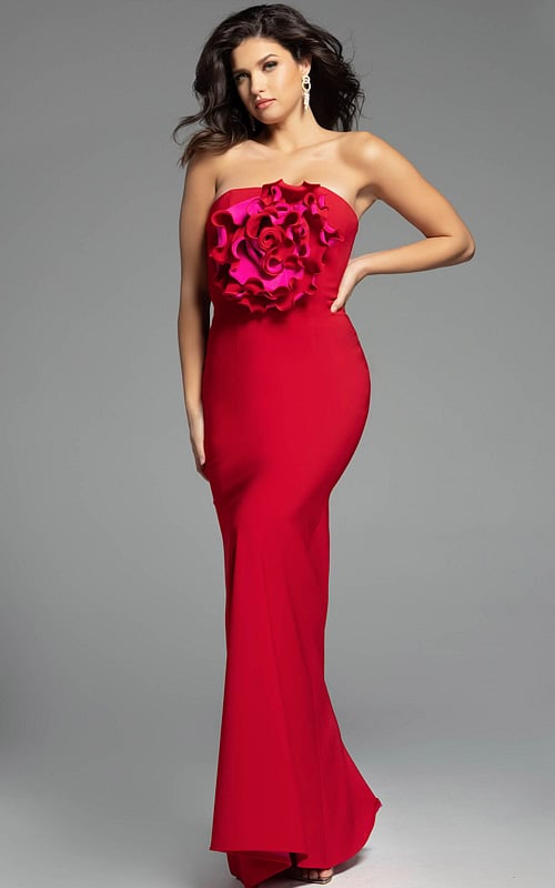 red jersey dress with rosette details 40214