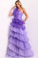 pageant dress with floral detail on the shoulder 40220