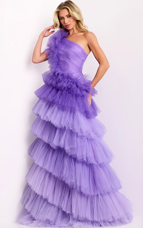 pageant dress with floral detail on the shoulder 40220