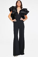 v neckline black ruffled neck jumpsuit 40291