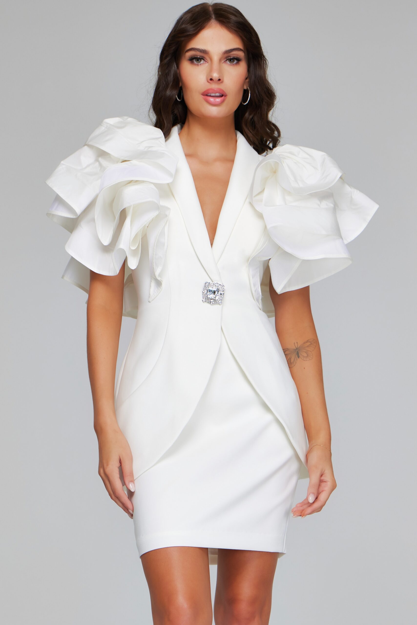 White V Neck Two Piece Suit 40292 | Jovani