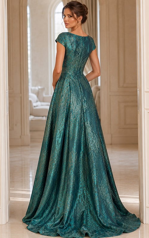 Metallic Jacquard Evening Gown With Elegant Overskirt
