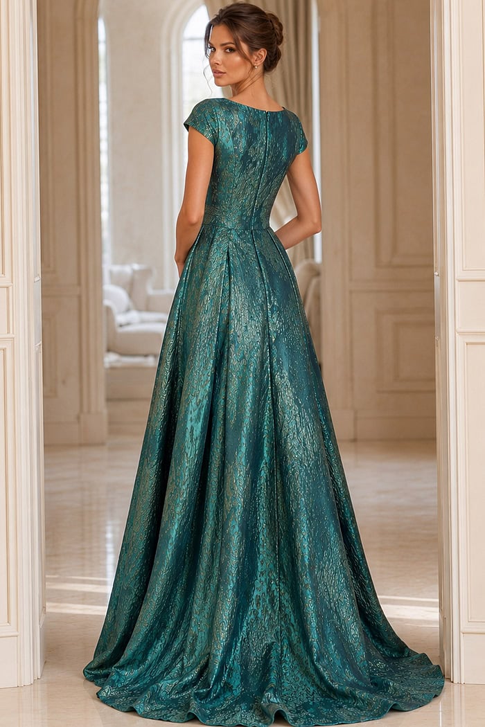 Metallic Jacquard Evening Gown With Elegant Overskirt