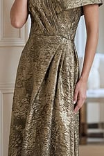 pleated brocade off the shoulder dress 40296