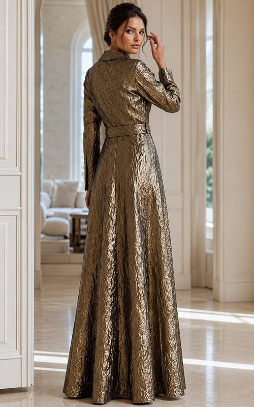 Designer Metallic Formal Gown With Full Flowing Skirt