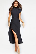 high neck midi black contemporary dress 40300