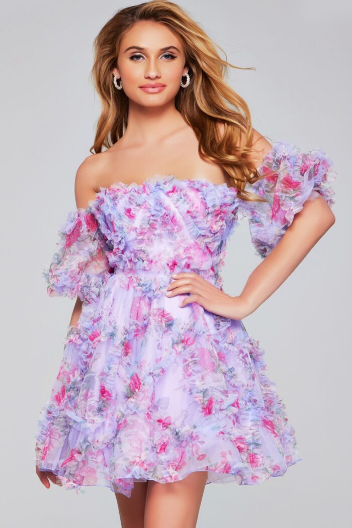Strapless Fit and Flare Floral Cocktail Dress 40330 | Jovani