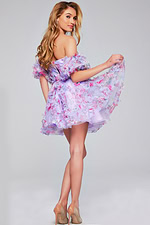 model wearing 40330 lilac mini dress side view