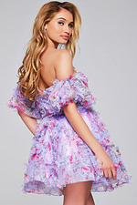 model wearing 40330 lilac mini dress back view