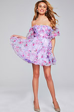 model wearing 40330 lilac mini dress front view