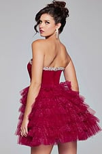 model wearing Jovani 40352 royal mini cocktail dress, back view