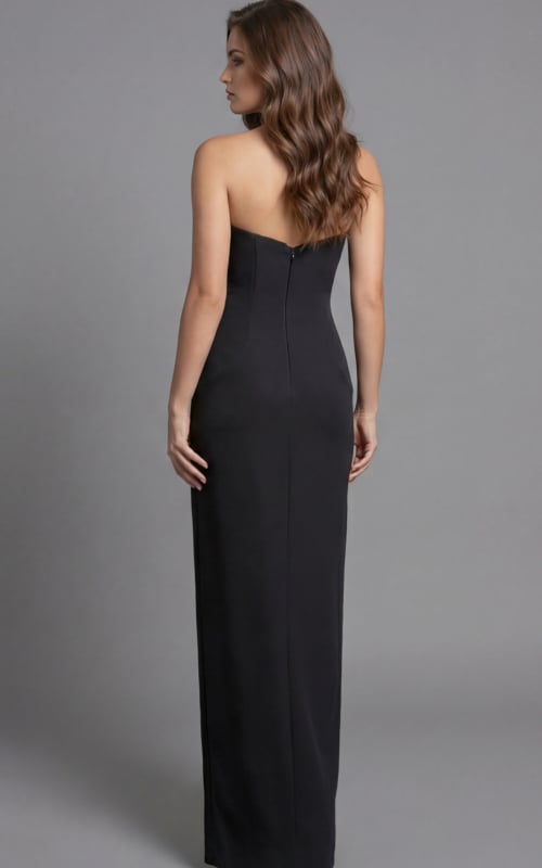 Back View Strapless Column Gown With Seam Detail