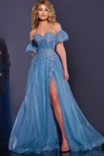 - john galiano necktie ,美しい紺色 Jovani 03674 Navy Metallic Off the Shoulder Evening Dress