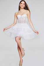 Model wearing Jovani 40580 dress, back view with sweetheart neckline and tulle layers.