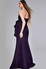 Model wearing Jovani 40592 back view in purple gown