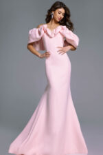 Wine Off-Shoulder Gown with Dramatic Ruffled Sleeves 40596