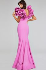 Bold Rose Pink Gown with Dramatic Ruffled Shoulders 40663