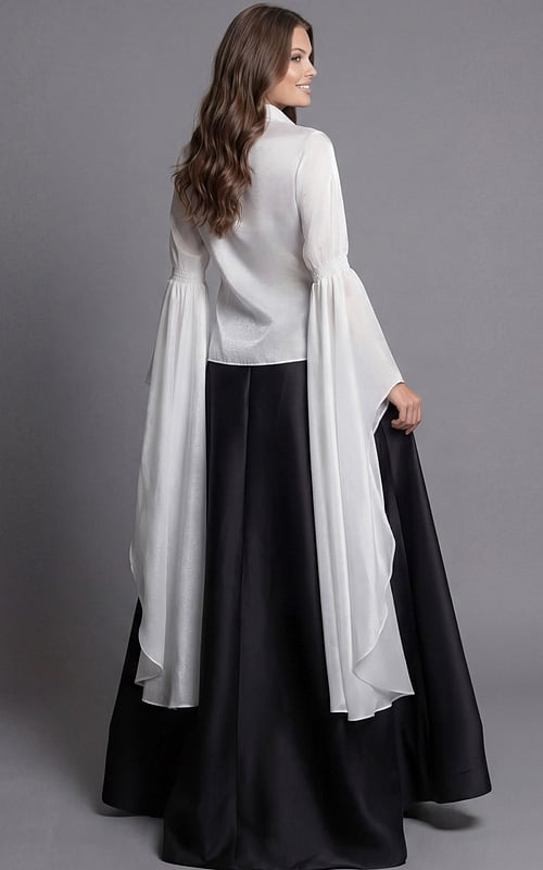 Beaded Illusion V Neck Feather Hem Gown