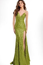 Sequin Green Gown With High Slit