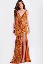 Orange Floral Sequin Prom Dress